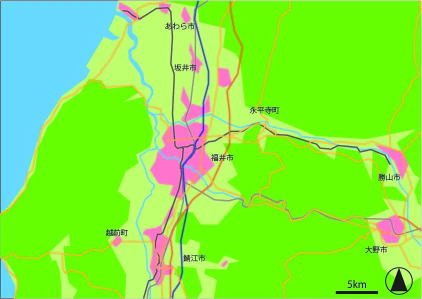 福井市周辺の広域地図