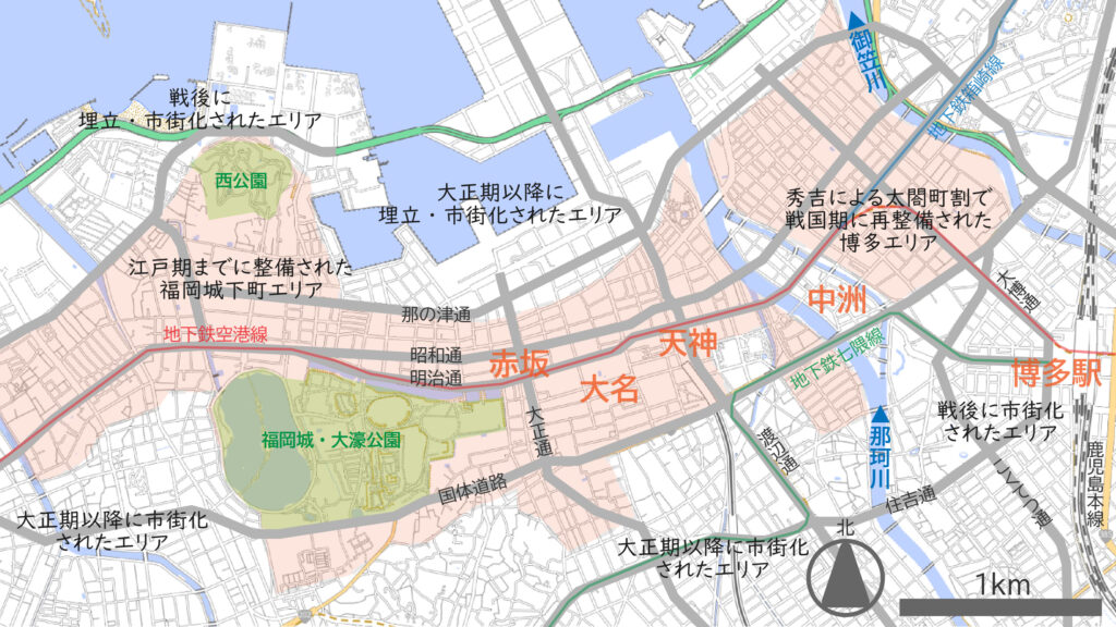 福岡 博多 都市構造 繁華街 地図 城下町