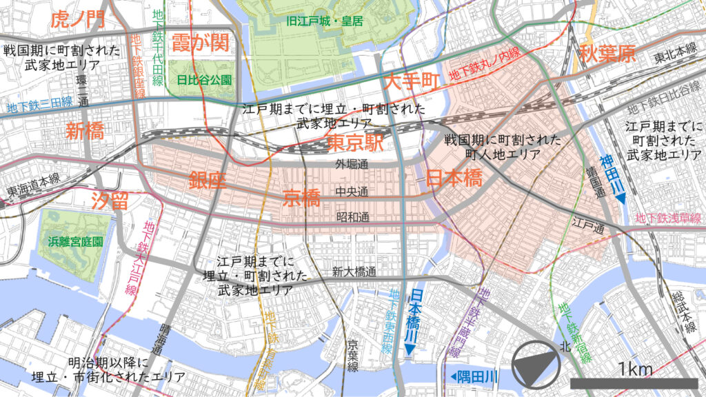 東京 江戸 都市構造 繁華街 地図 城下町